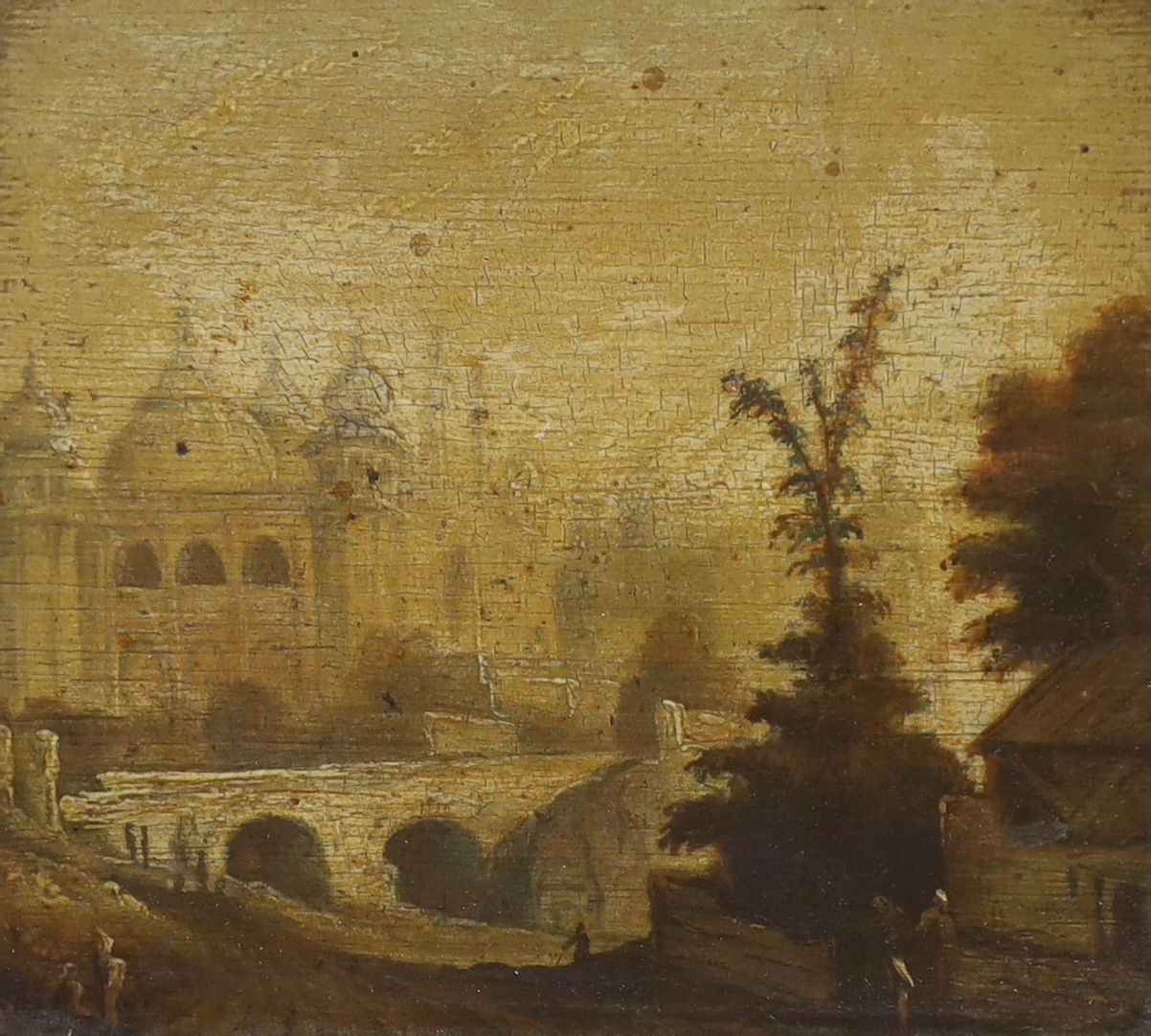 19th century school, oil on wood panel, possibly St Peter's Basilica, ornate gilt framed, 13cm x 11cm